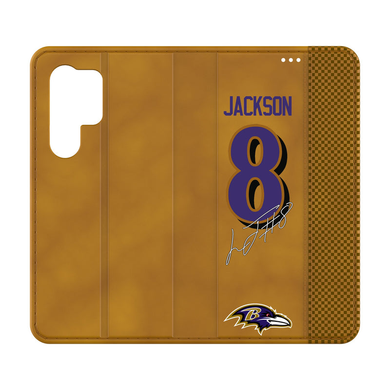 Lamar Jackson Baltimore Ravens 8 Game Tactic Galaxy Folio Phone Case for Samsung Galaxy