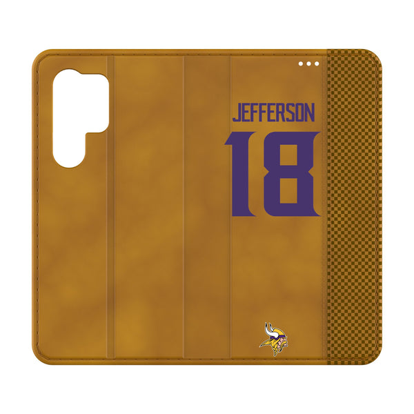 Justin Jefferson Minnesota Vikings 18 Game Tactic Galaxy Folio Phone Case for Samsung Galaxy