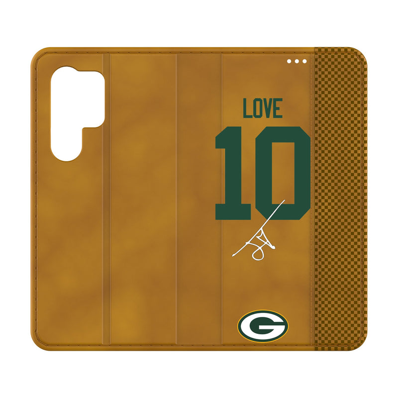Jordan Love Green Bay Packers 10 Game Tactic Galaxy Folio Phone Case for Samsung Galaxy