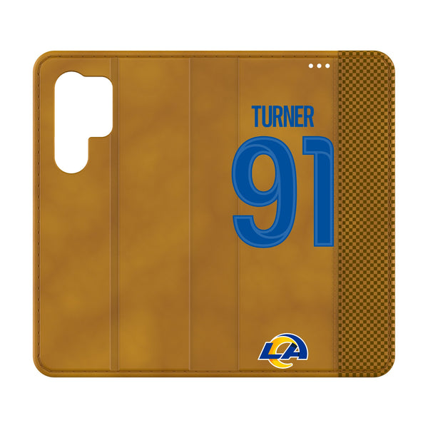 Kobie Turner Los Angeles Rams 91 Game Tactic Galaxy Folio Phone Case for Samsung Galaxy
