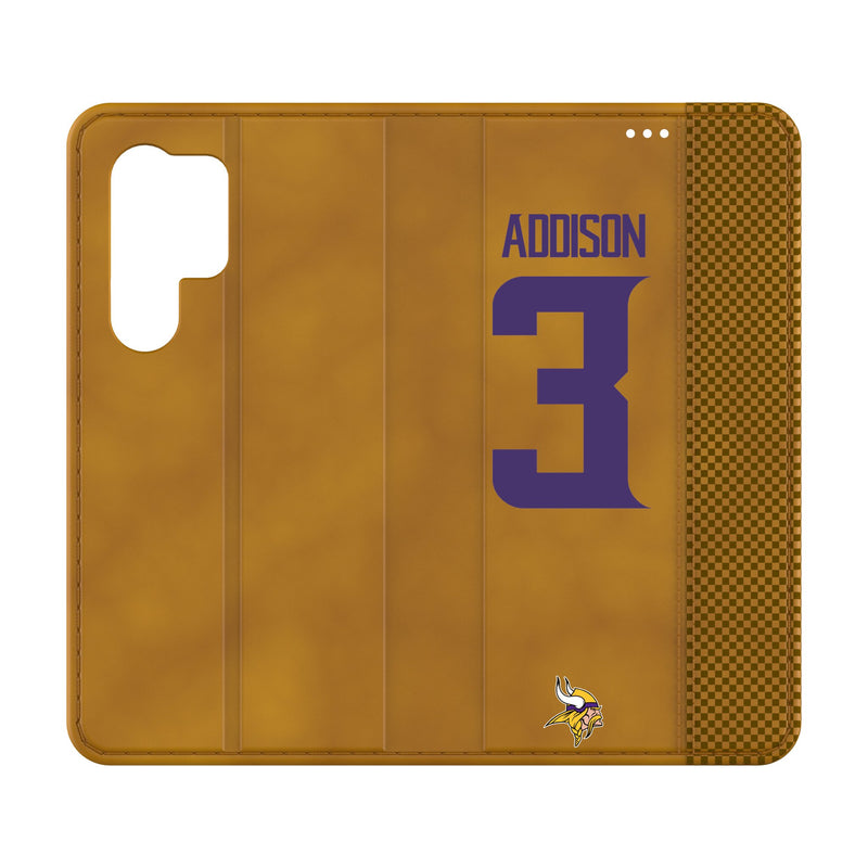Jordan Addison Minnesota Vikings 3 Game Tactic Galaxy Folio Phone Case for Samsung Galaxy