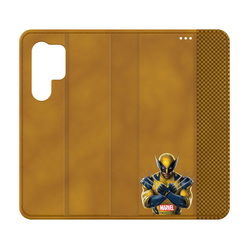 Marvel Deadpool Wolverine Badge Galaxy Folio Phone Case