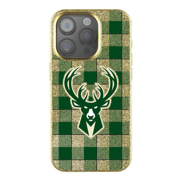 Milwaukee Bucks Plaid iPhone Bling Phone Case