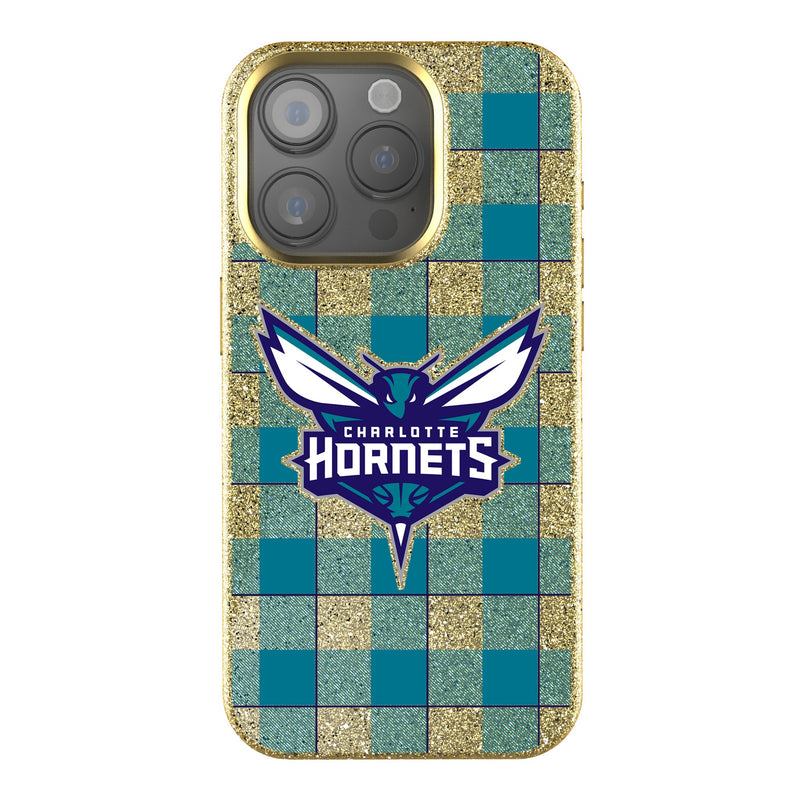 Charlotte Hornets Plaid iPhone Bling Phone Case