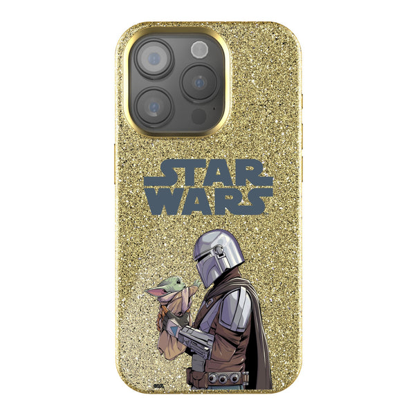 Star Wars: The Mandalorian Grogu and Din Djarin Color Block iPhone Bling Phone Case