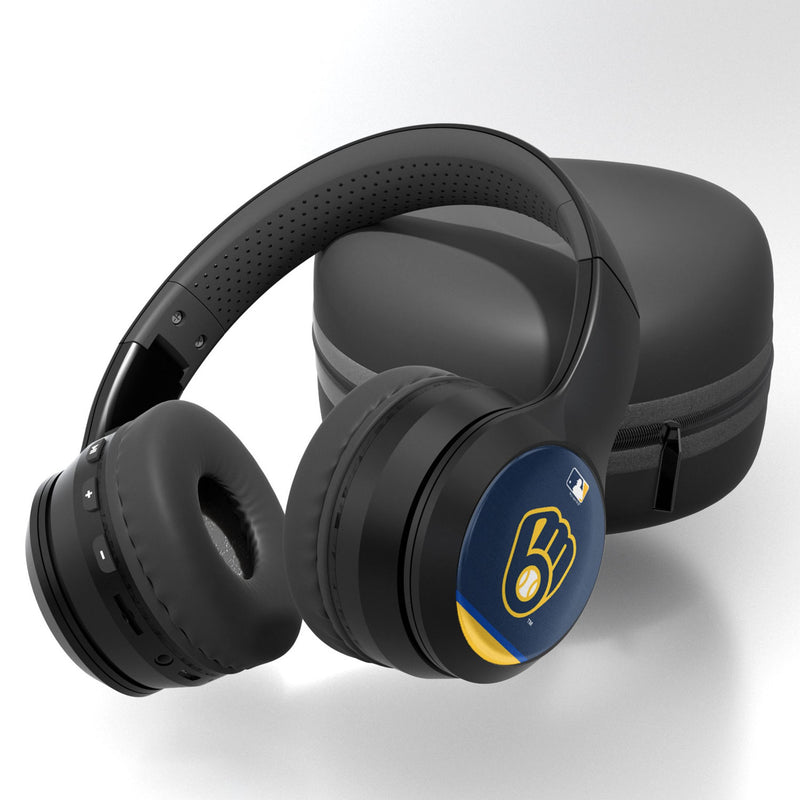 Milwaukee Brewers Stripe Wireless Over-Ear BT Headphones With Case