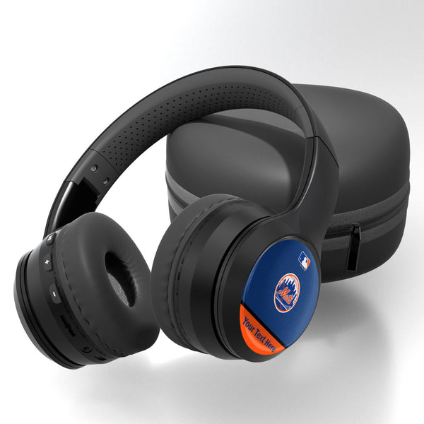 New York Mets Personalized Endzone Solid Wireless Over-Ear BT Headphones With Case