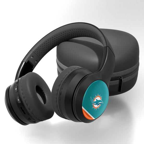 Miami Dolphins Stripe Wireless Over-Ear BT Headphones With Case