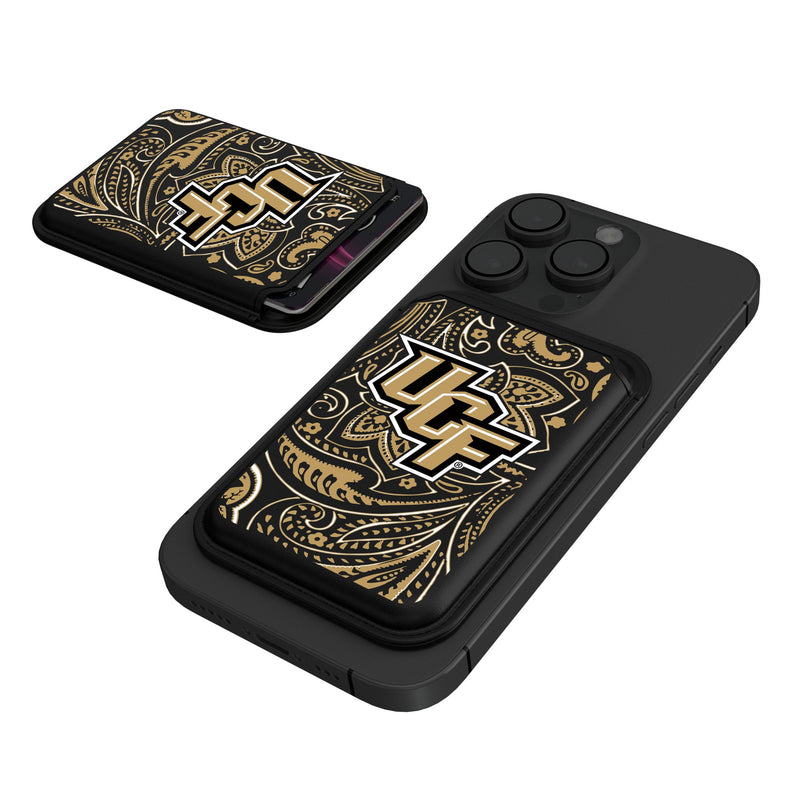 University of Central Florida Golden Knights Paisley Black Magnetic Credit Card Wallet