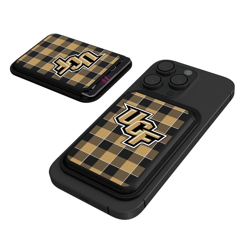 University of Central Florida Golden Knights Plaid Black Magnetic Credit Card Wallet