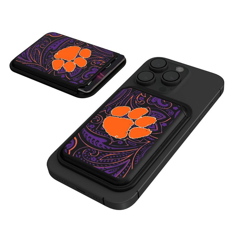 Clemson University Tigers Paisley Black Magnetic Credit Card Wallet