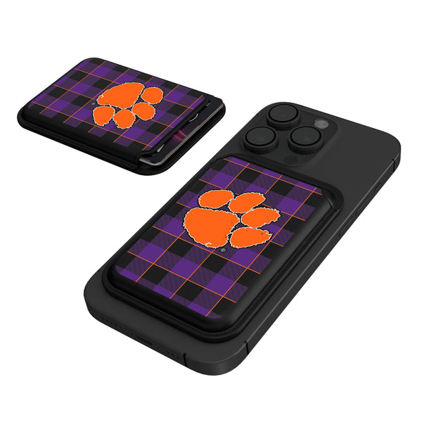 Clemson University Tigers Plaid Black Magnetic Credit Card Wallet