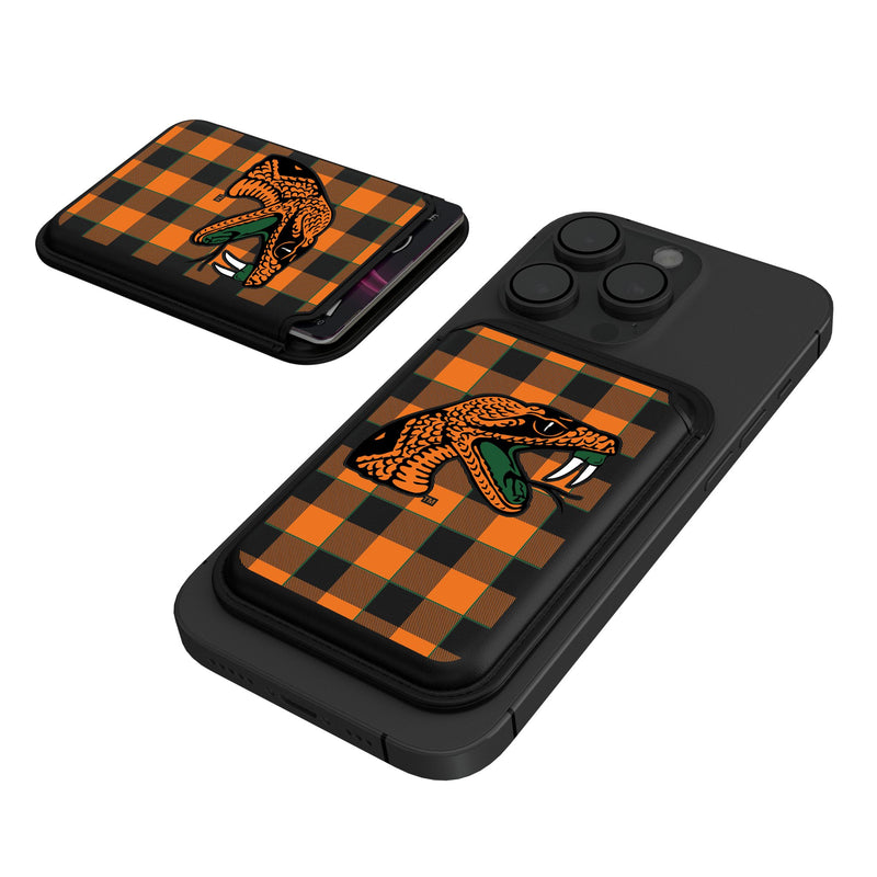 Florida A&M University Rattlers Plaid Black Magnetic Credit Card Wallet