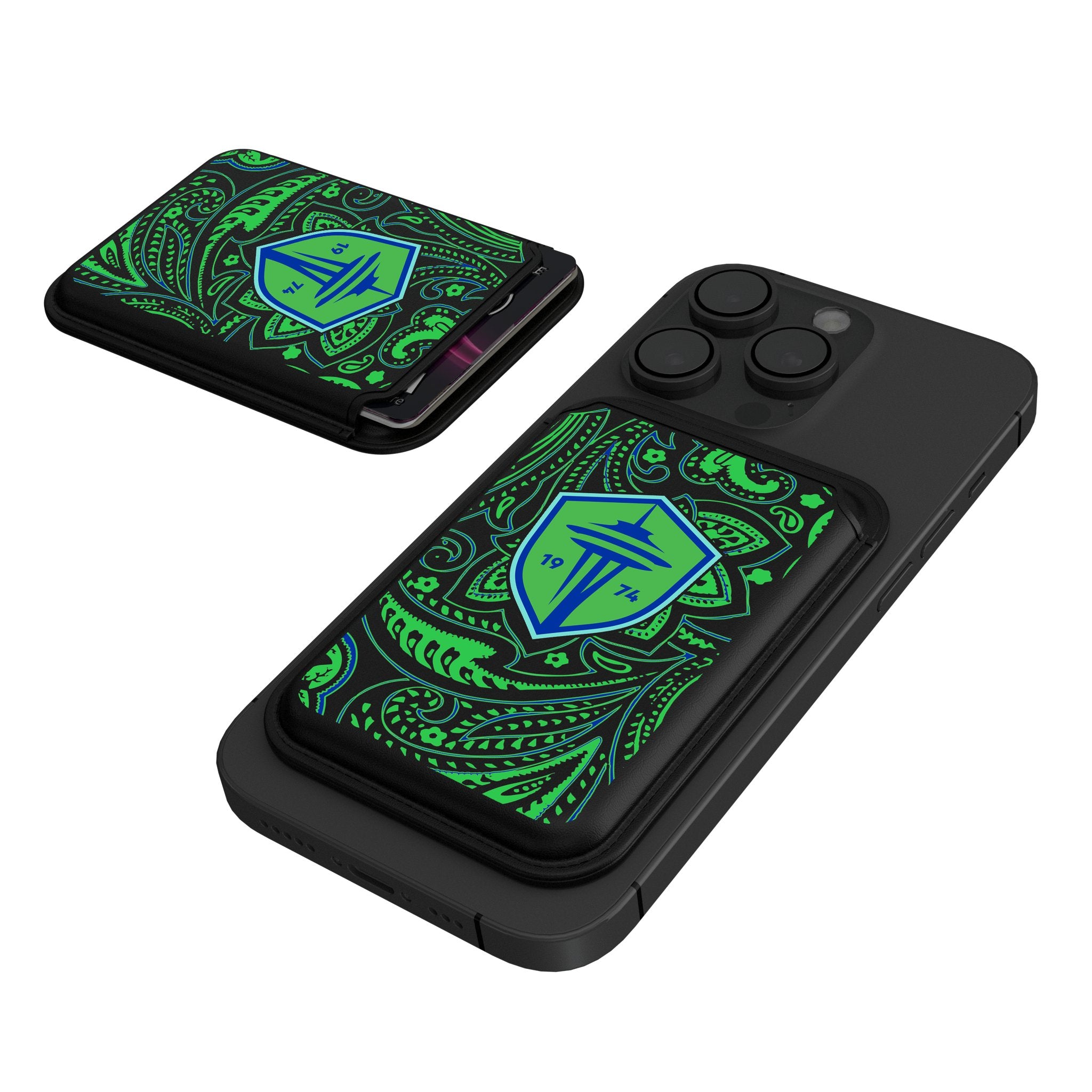 Seattle Sounders FC Paisley Black Magnetic Credit Card Wallet