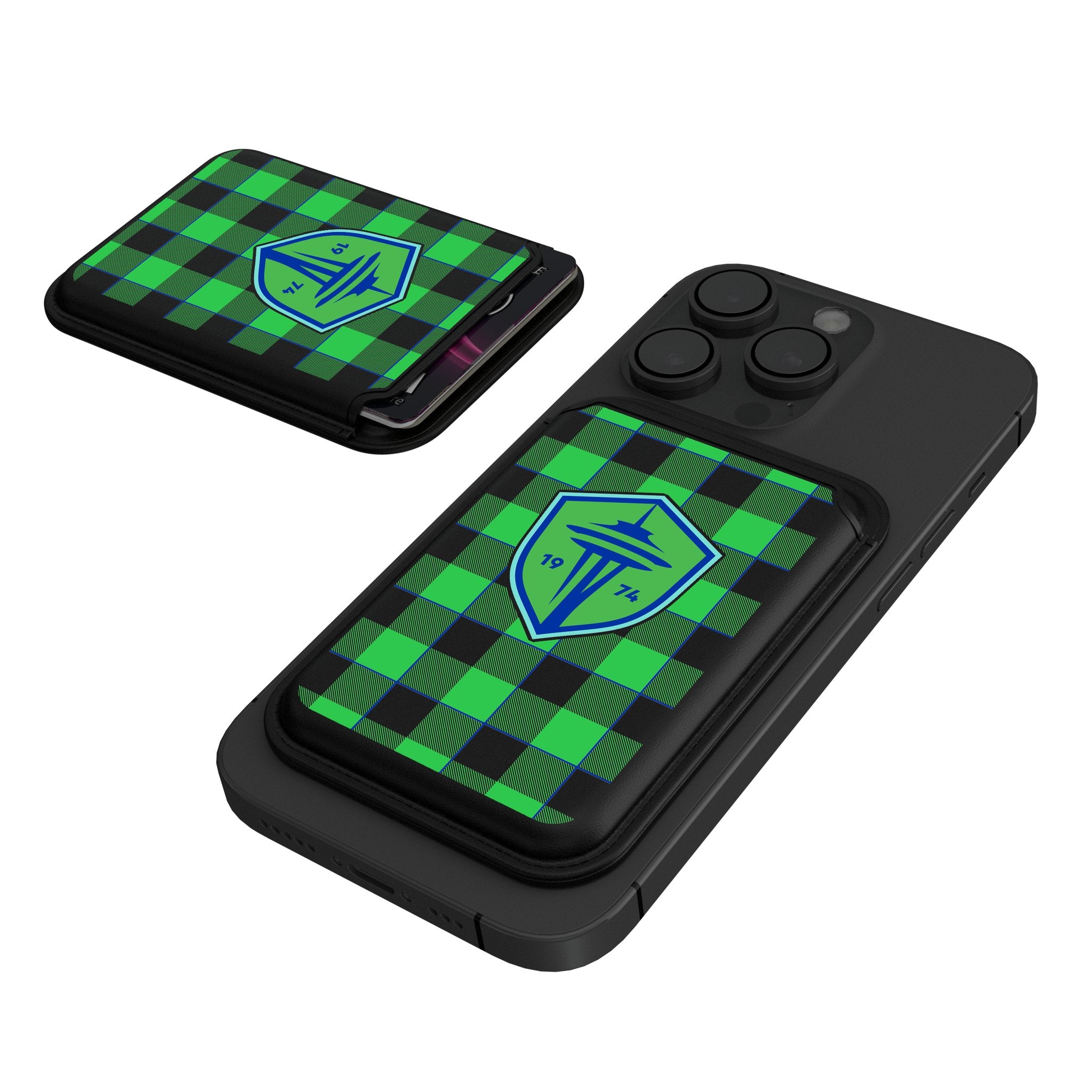 Seattle Sounders FC Plaid Black Magnetic Credit Card Wallet