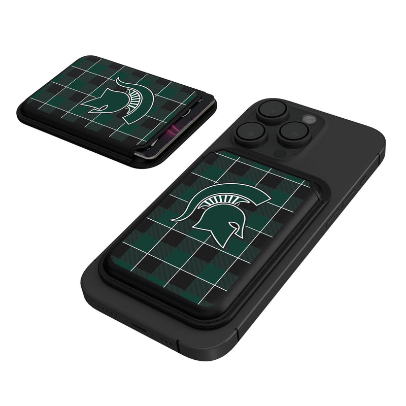 Michigan State University Spartans Plaid Black Magnetic Credit Card Wallet