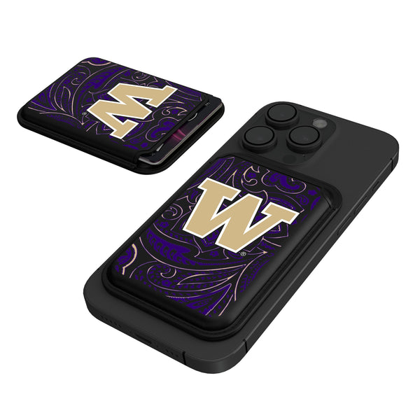 University of Washington Huskies Paisley Black Magnetic Credit Card Wallet