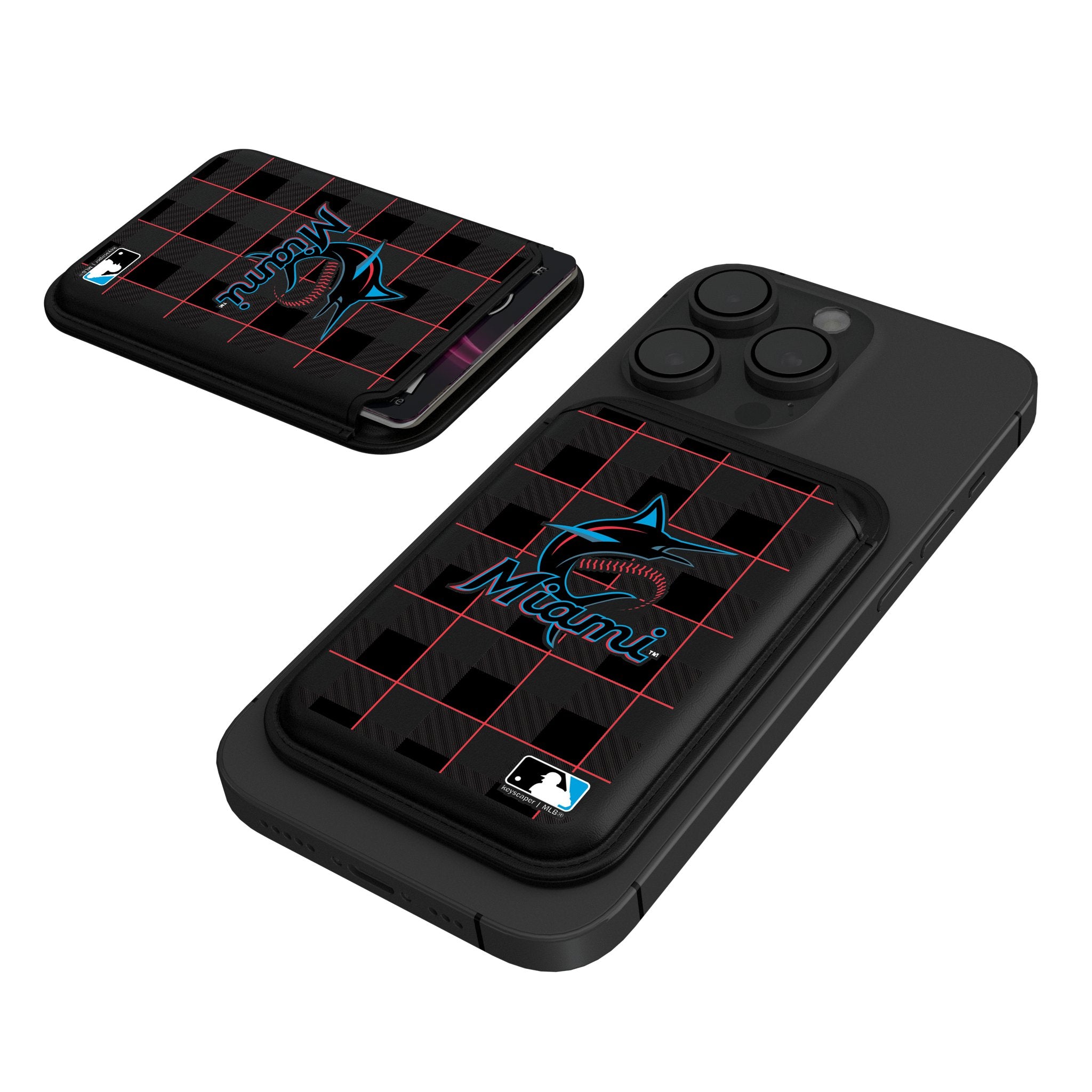 Miami Marlins Plaid Black Magnetic Credit Card Wallet