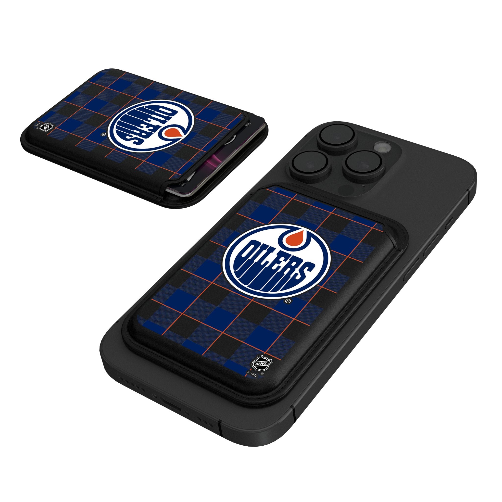 Edmonton Oilers Plaid Black Magnetic Credit Card Wallet