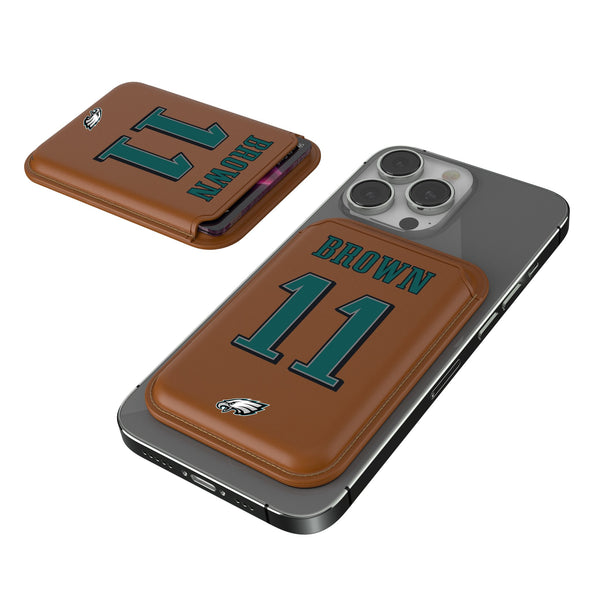 A.J. Brown Philadelphia Eagles 11 Ready Brown Magnetic Credit Card Wallet
