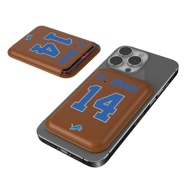 Amon-Ra St. Brown Detroit Lions 14 Ready Brown Magnetic Credit Card Wallet