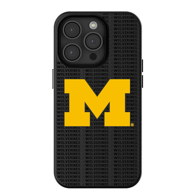 University of Michigan Wolverines Text Backdrop iPhone MagSafe Compatible Phone Case