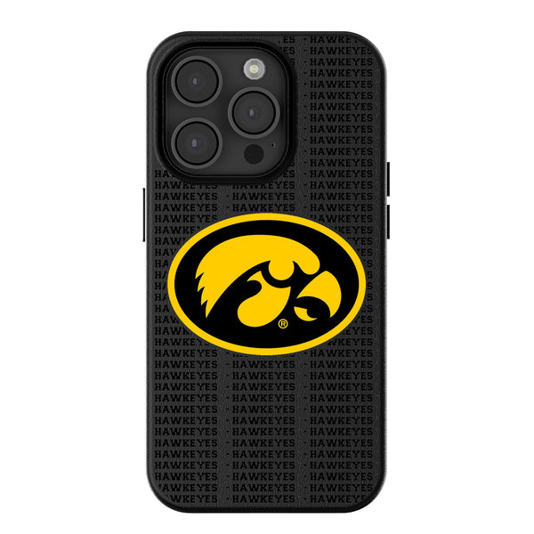 University of Iowa Hawkeyes Text Backdrop iPhone MagSafe Compatible Phone Case