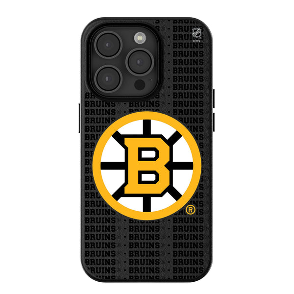Boston Bruins Text Backdrop iPhone MagSafe Compatible Phone Case for Apple iPhone