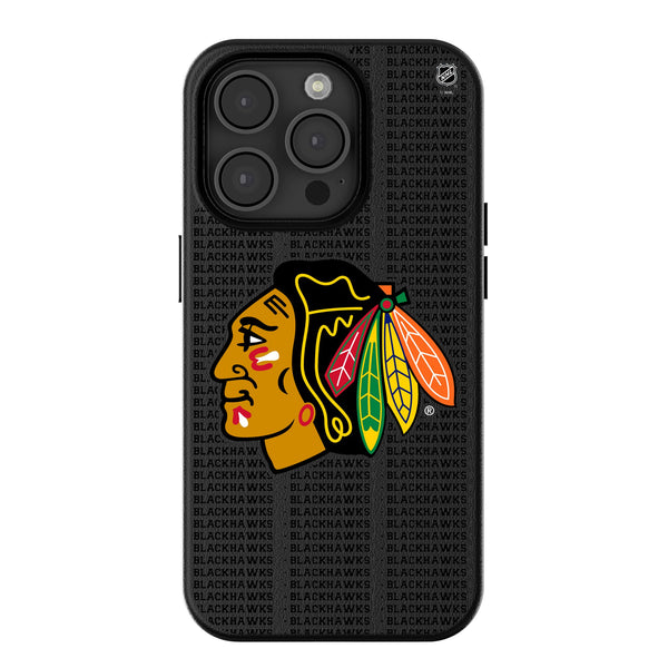 Chicago Blackhawks Text Backdrop iPhone MagSafe Compatible Phone Case for Apple iPhone