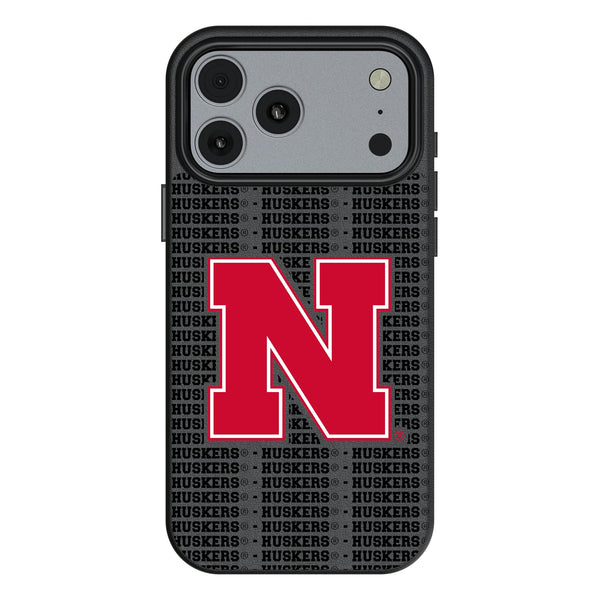 University of Nebraska Huskers Block N Text Backdrop iPhone MagSafe Compatible Phone Case for Apple iPhone