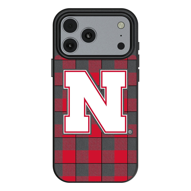 University of Nebraska Huskers Block N Plaid iPhone MagSafe Compatible Phone Case for Apple iPhone