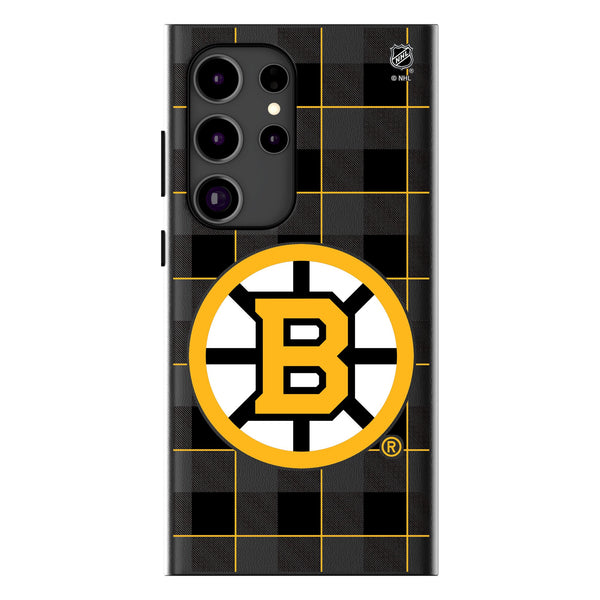 Boston Bruins Plaid Galaxy MagSafe Compatible Phone Case for Samsung Galaxy