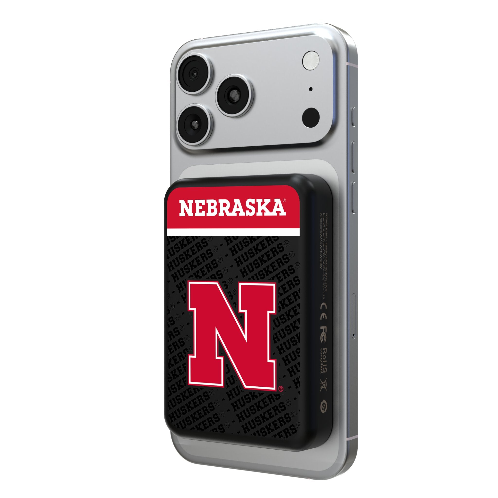 University of Nebraska Huskers Block N Endzone Plus Wireless Mag Power Bank