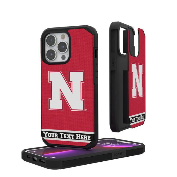 University of Nebraska Huskers Block N Personalized Stripe iPhone Rugged Phone Case for Apple iPhone