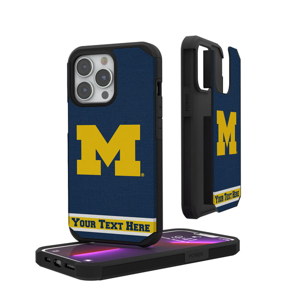 University of Michigan Wolverines Personalized Stripe iPhone Rugged Phone Case for Apple iPhone