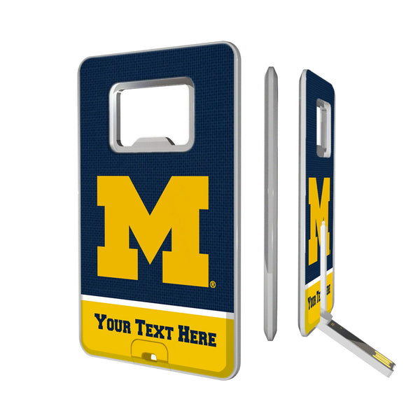 University of Michigan Wolverines Personalized Endzone Solid Credit Card USB Drive with Bottle Opener 32GB