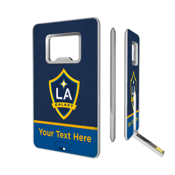 LA Galaxy Personalized Endzone Solid Credit Card USB Drive with Bottle Opener 32GB