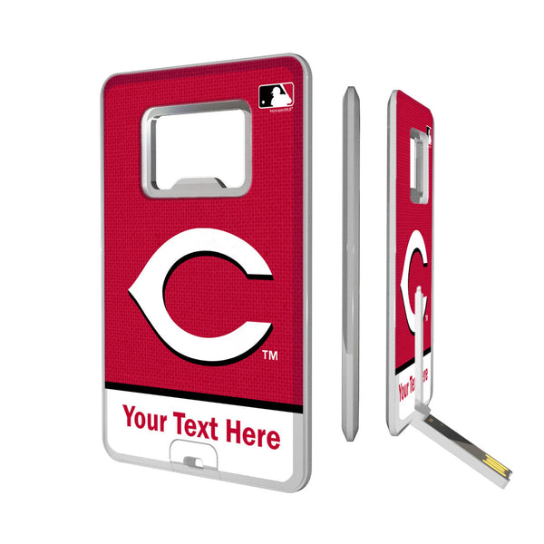 Cincinnati Reds Personalized Endzone Solid Credit Card USB Drive with Bottle Opener 32GB