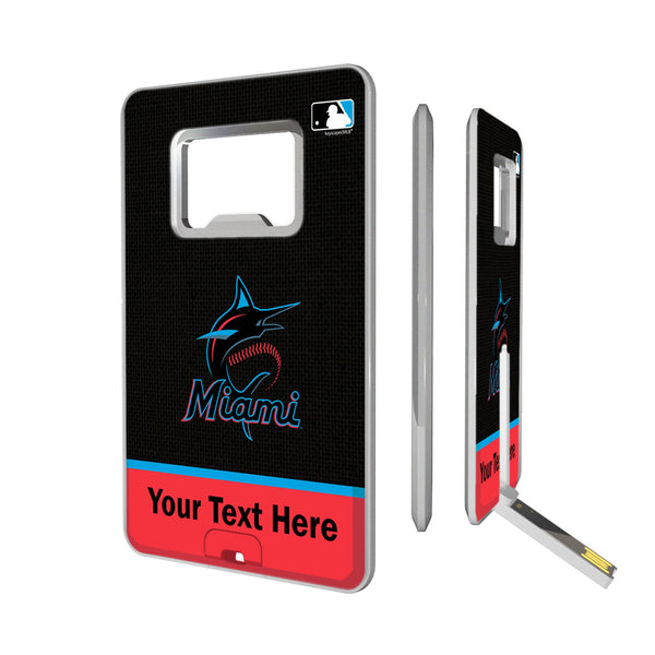 Miami Marlins Personalized Endzone Solid Credit Card USB Drive with Bottle Opener 32GB