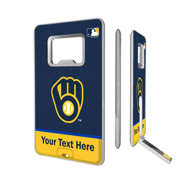 Milwaukee Brewers Personalized Endzone Solid Credit Card USB Drive with Bottle Opener 32GB