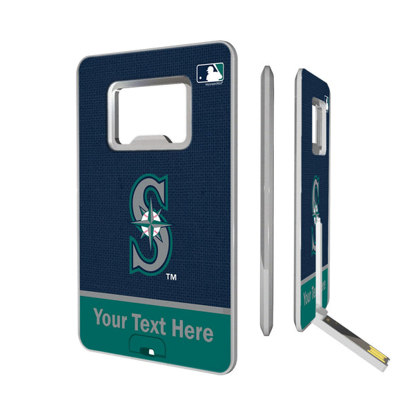 Seattle Mariners Personalized Endzone Solid Credit Card USB Drive with Bottle Opener 32GB