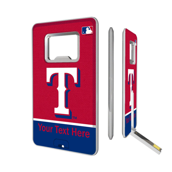 Texas Rangers Personalized Endzone Solid Credit Card USB Drive with Bottle Opener 32GB