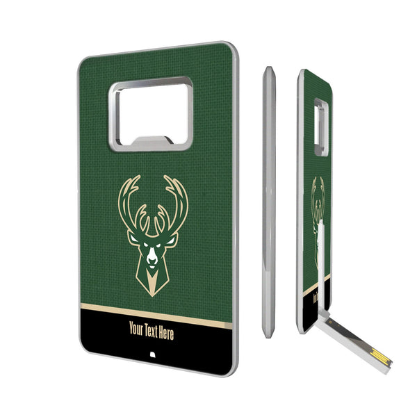 Milwaukee Bucks Personalized Endzone Solid Credit Card USB Drive with Bottle Opener 32GB