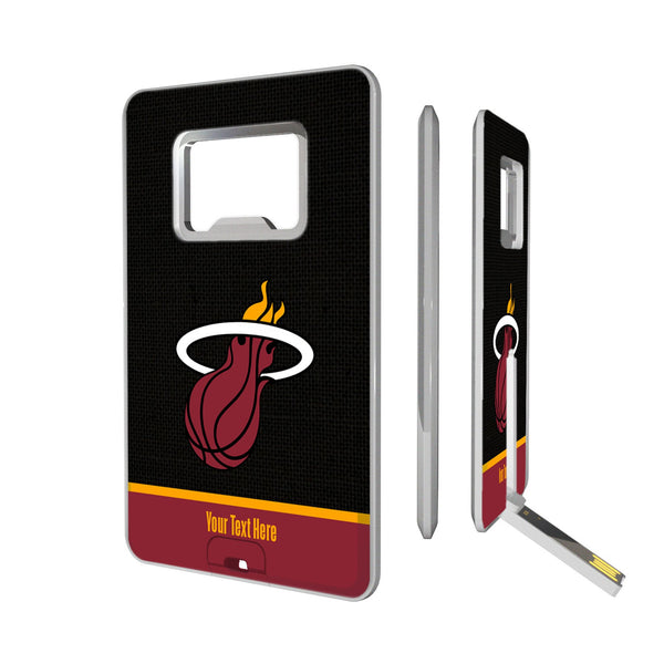 Miami Heat Personalized Endzone Solid Credit Card USB Drive with Bottle Opener 32GB