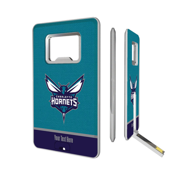 Charlotte Hornets Personalized Endzone Solid Credit Card USB Drive with Bottle Opener 32GB