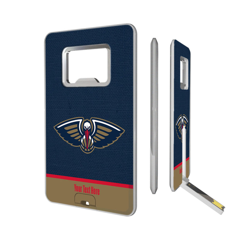 New Orleans Pelicans Personalized Endzone Solid Credit Card USB Drive with Bottle Opener 32GB