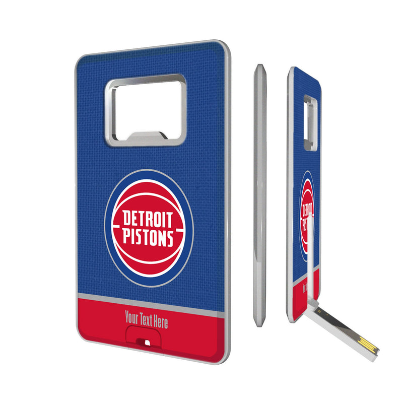 Detroit Pistons Personalized Endzone Solid Credit Card USB Drive with Bottle Opener 32GB