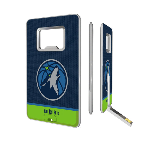 Minnesota Timberwolves Personalized Endzone Solid Credit Card USB Drive with Bottle Opener 32GB