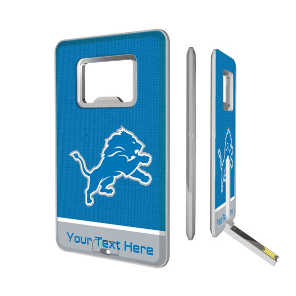 Detroit Lions Personalized Endzone Solid Credit Card USB Drive with Bottle Opener 32GB