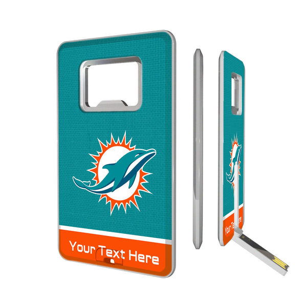 Miami Dolphins Personalized Endzone Solid Credit Card USB Drive with Bottle Opener 32GB
